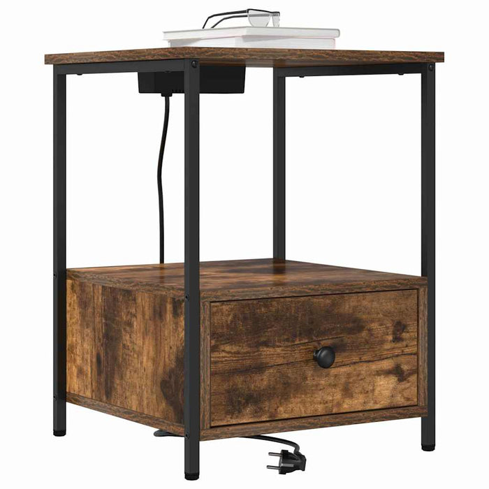 vidaXL Comò con stazione di ricarica con cassetto 2 pcs Rovere fumo