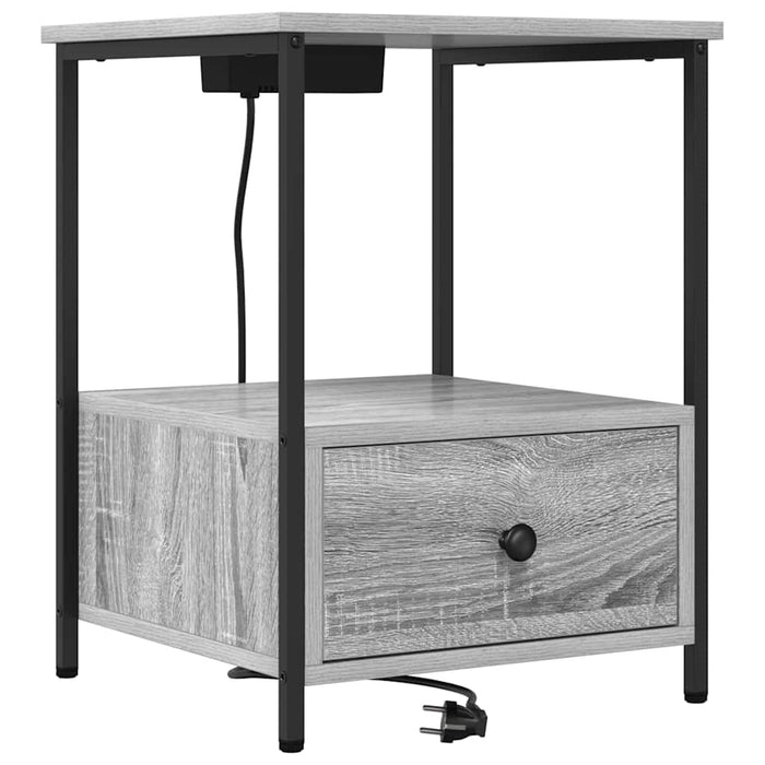 vidaXL Comò con stazione di ricarica con cassetto 2 pcs Grigio sonoma