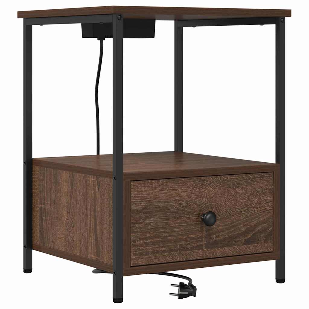 vidaXL Comò con stazione di ricarica con cassetto 2 pcs Rovere marrone