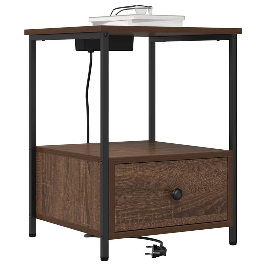 vidaXL Comò con stazione di ricarica con cassetto 2 pcs Rovere marrone