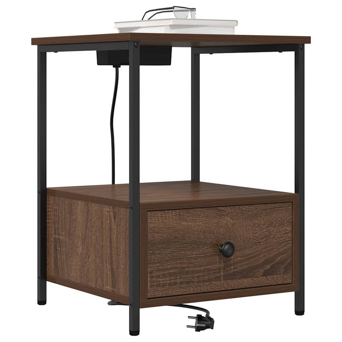 vidaXL Comò con stazione di ricarica con cassetto 2 pcs Rovere marrone