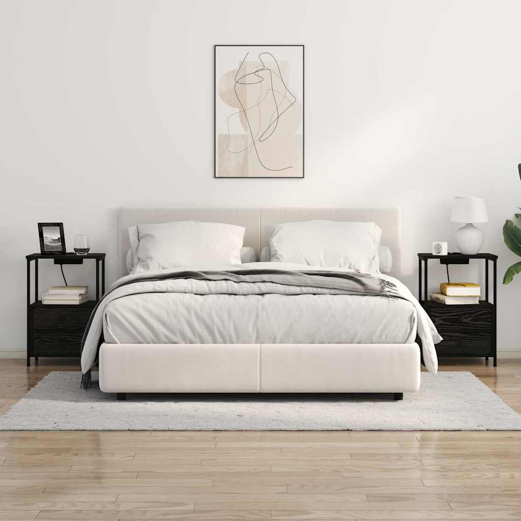 vidaXL Comò con stazione di ricarica con cassetto 2 pcs Rovere nero