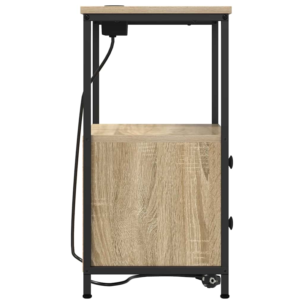 vidaXL Comò con stazione di ricarica con cassetto 2 pcs rovere sonoma