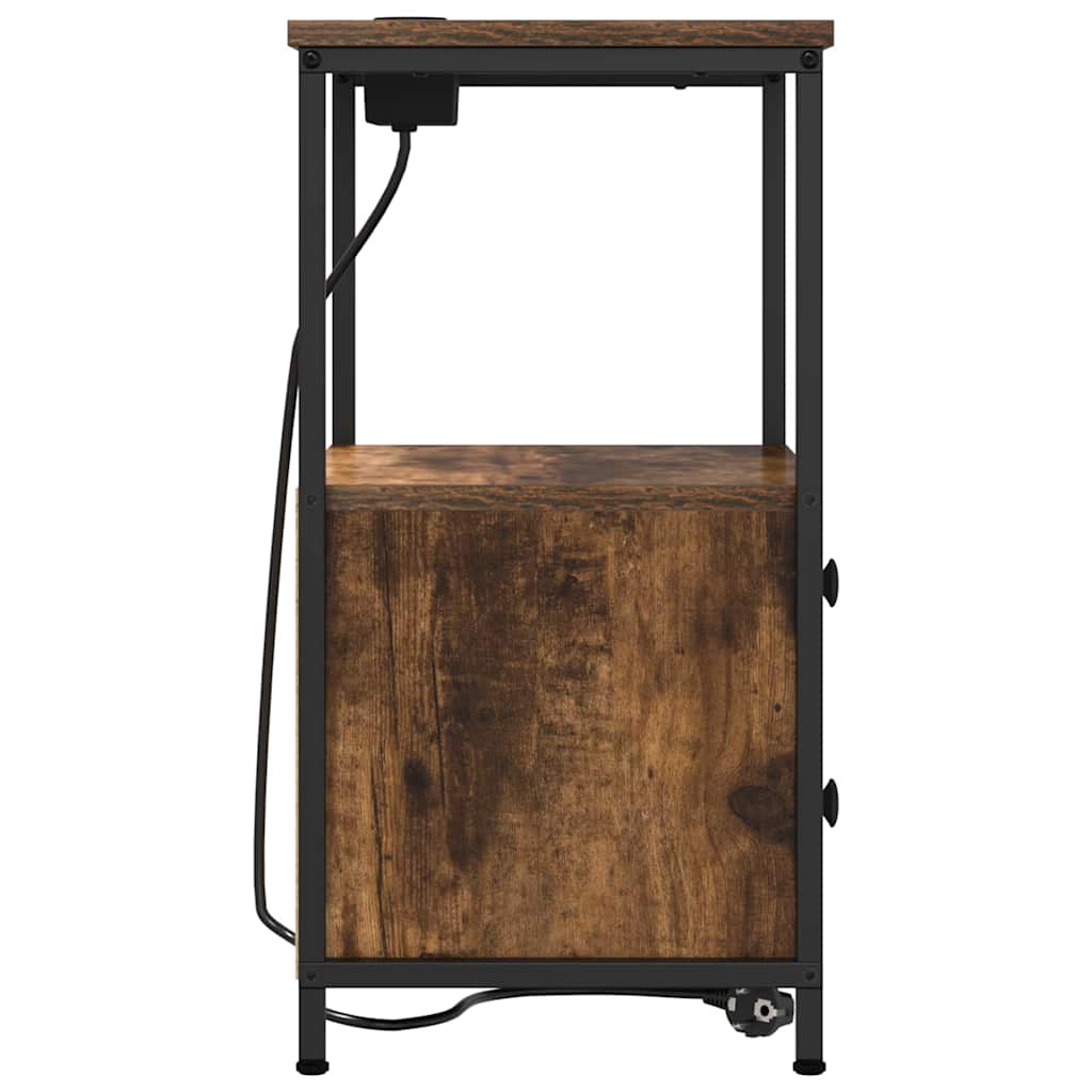 vidaXL Comò con stazione di ricarica Rovere fumo Legno multistrato