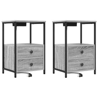 vidaXL Comò con stazione di ricarica con cassetto 2 pcs Grigio sonoma