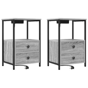 vidaXL Comò con stazione di ricarica con cassetto 2 pcs Grigio sonoma