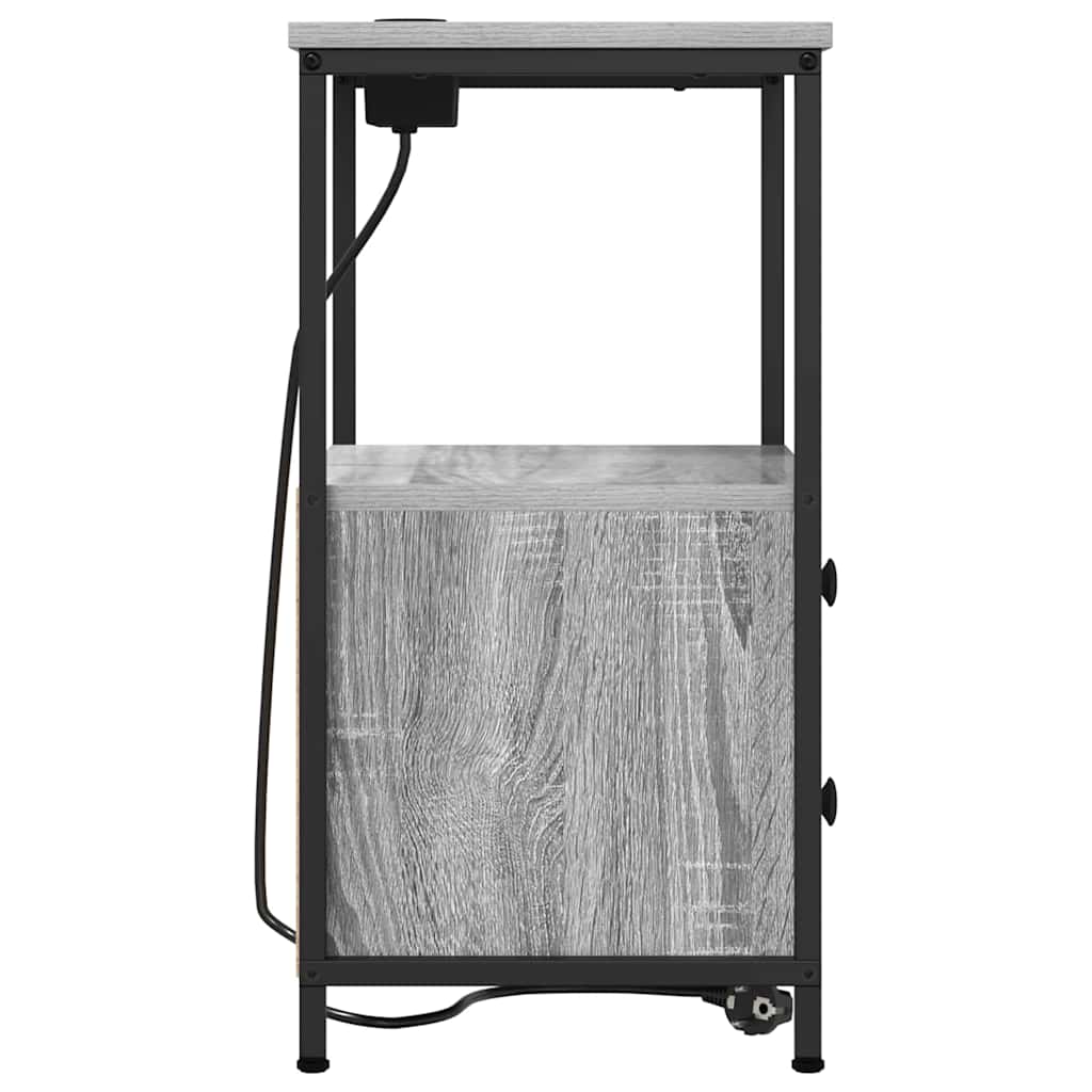 vidaXL Comò con stazione di ricarica con cassetto 2 pcs Grigio sonoma