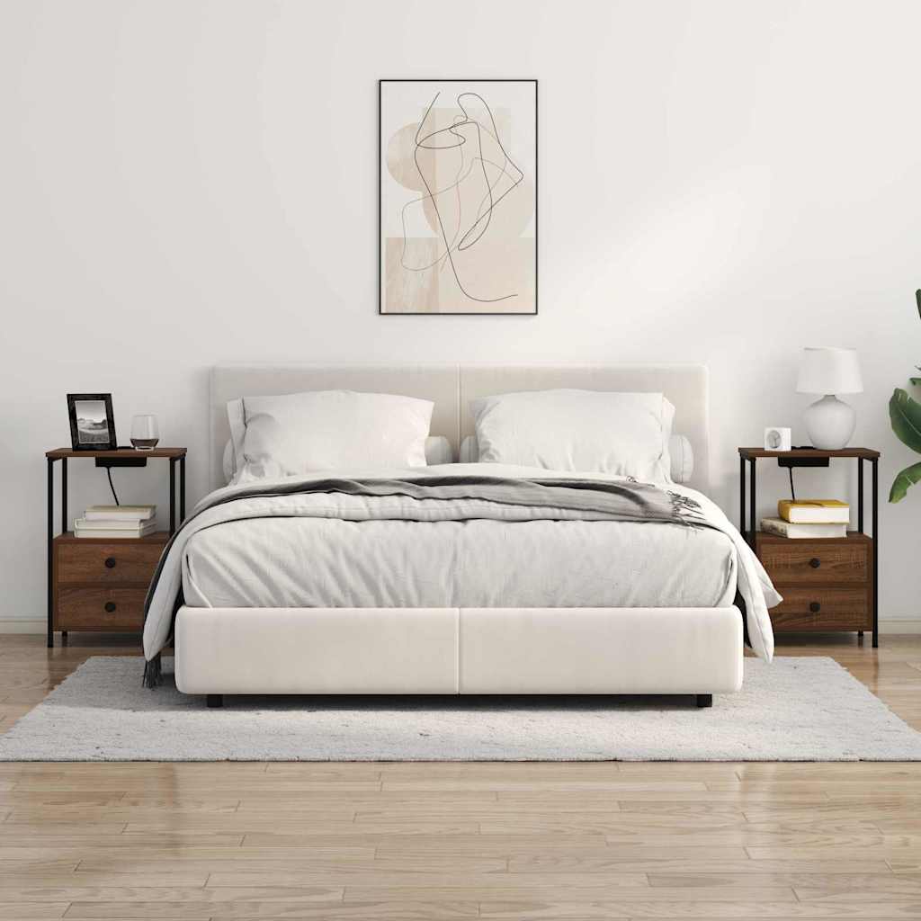 vidaXL Comò con stazione di ricarica con cassetto 2 pcs Rovere marrone