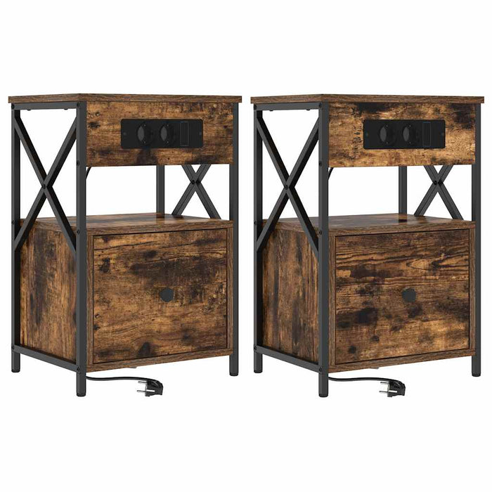 vidaXL Armadio da Notte con cassetto 2 pcs Rovere fumo 40 x 31 x 60 cm