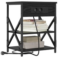 Comò con stazione di ricarica Rovere nero Legno multistrato 859515