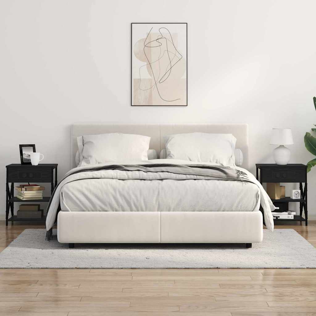 vidaXL Comò con stazione di ricarica con lo scaffale 2 pcs Rovere nero