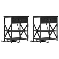 vidaXL Comò con stazione di ricarica con lo scaffale 2 pcs Rovere nero