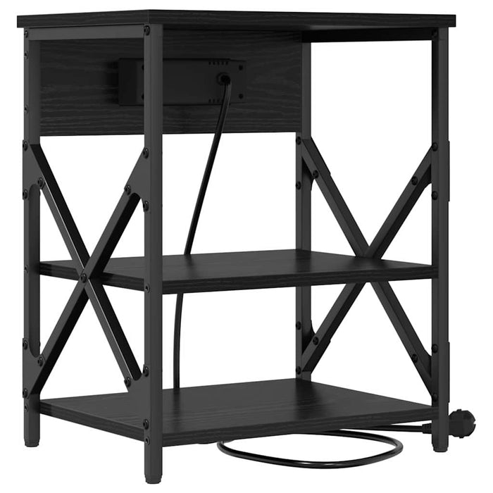 vidaXL Comò con stazione di ricarica con lo scaffale 2 pcs Rovere nero