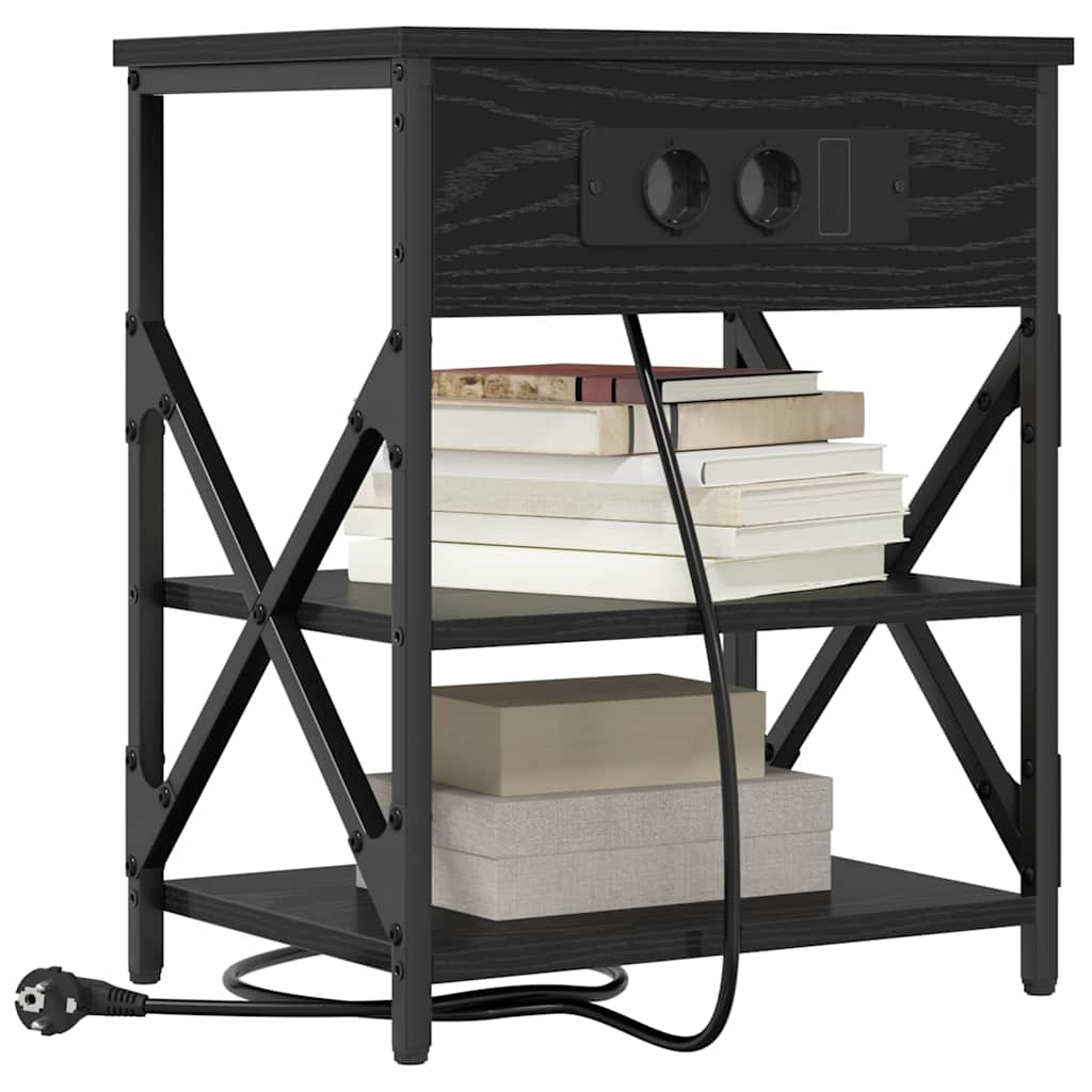 vidaXL Comò con stazione di ricarica con lo scaffale 2 pcs Rovere nero