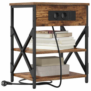 Comò con stazione di ricarica Rovere fumo Legno multistrato 859519