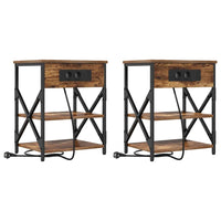 vidaXL Comò con stazione di ricarica con lo scaffale 2 pcs Rovere fumo