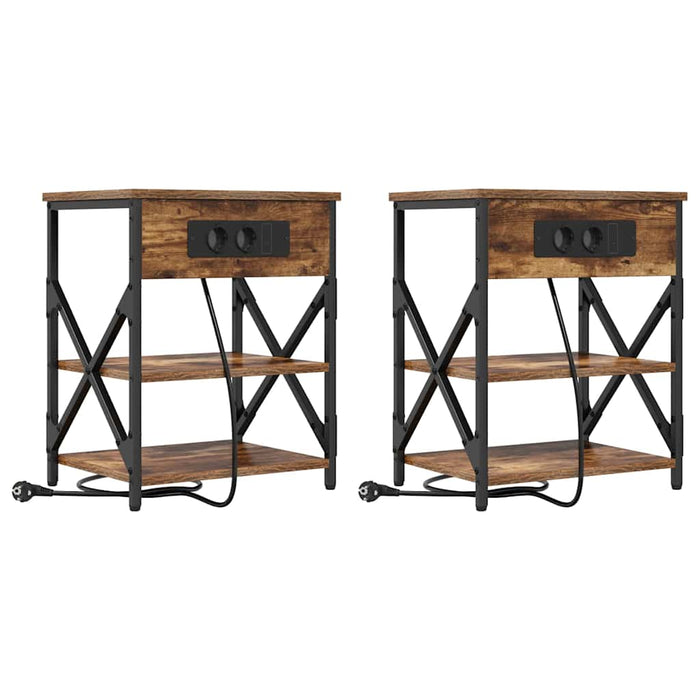 vidaXL Comò con stazione di ricarica con lo scaffale 2 pcs Rovere fumo