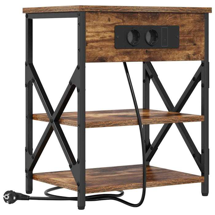 vidaXL Comò con stazione di ricarica con lo scaffale 2 pcs Rovere fumo