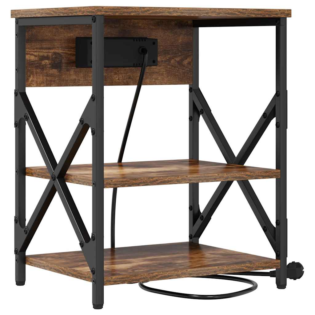 Comò con stazione di ricarica con lo scaffale 2 pcs Rovere fumo 859520