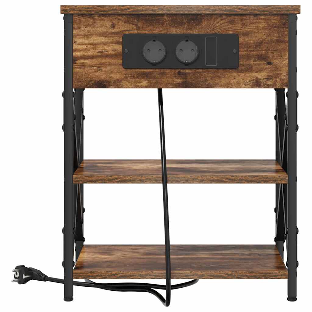 Comò con stazione di ricarica con lo scaffale 2 pcs Rovere fumo 859520