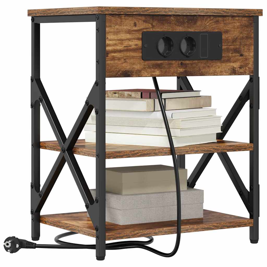 Comò con stazione di ricarica con lo scaffale 2 pcs Rovere fumo 859520