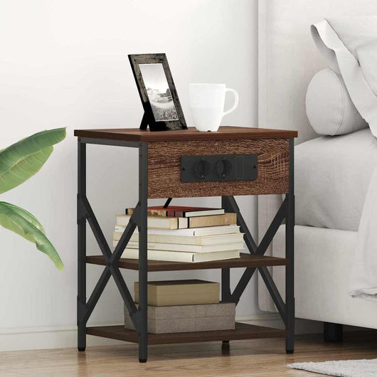 Comò con stazione di ricarica Rovere marrone Legno multistrato 859523