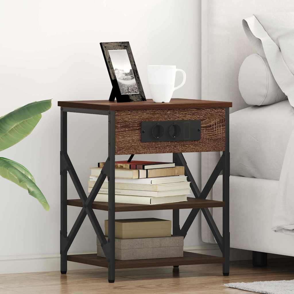 vidaXL Comò con stazione di ricarica 2 pcs Rovere marrone