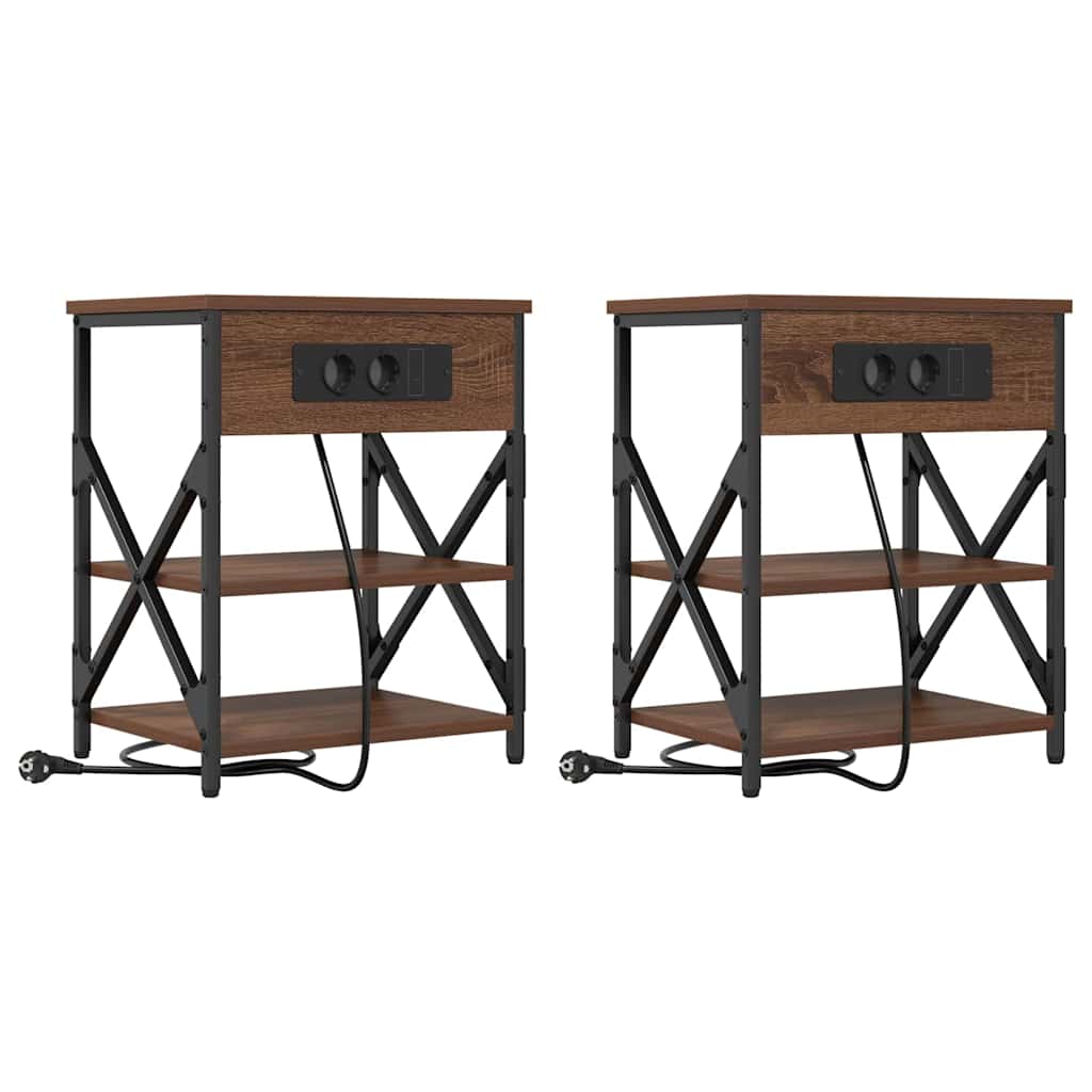 Comò con stazione di ricarica 2 pcs Rovere marrone 859524