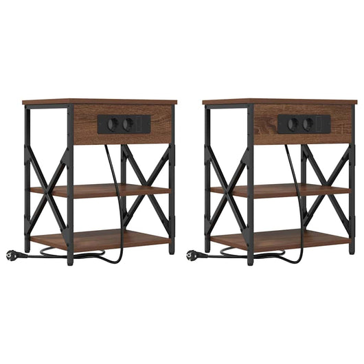 Comò con stazione di ricarica 2 pcs Rovere marrone 859524