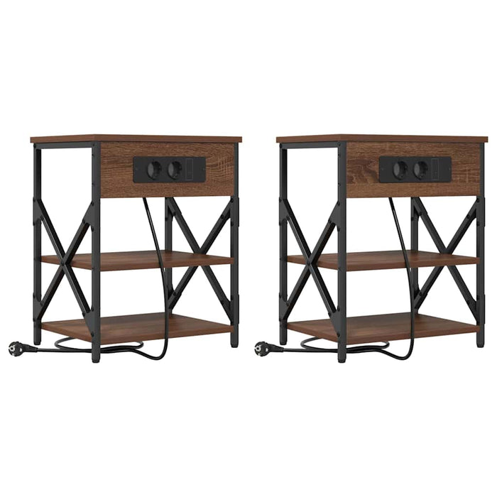 Comò con stazione di ricarica 2 pcs Rovere marrone 859524