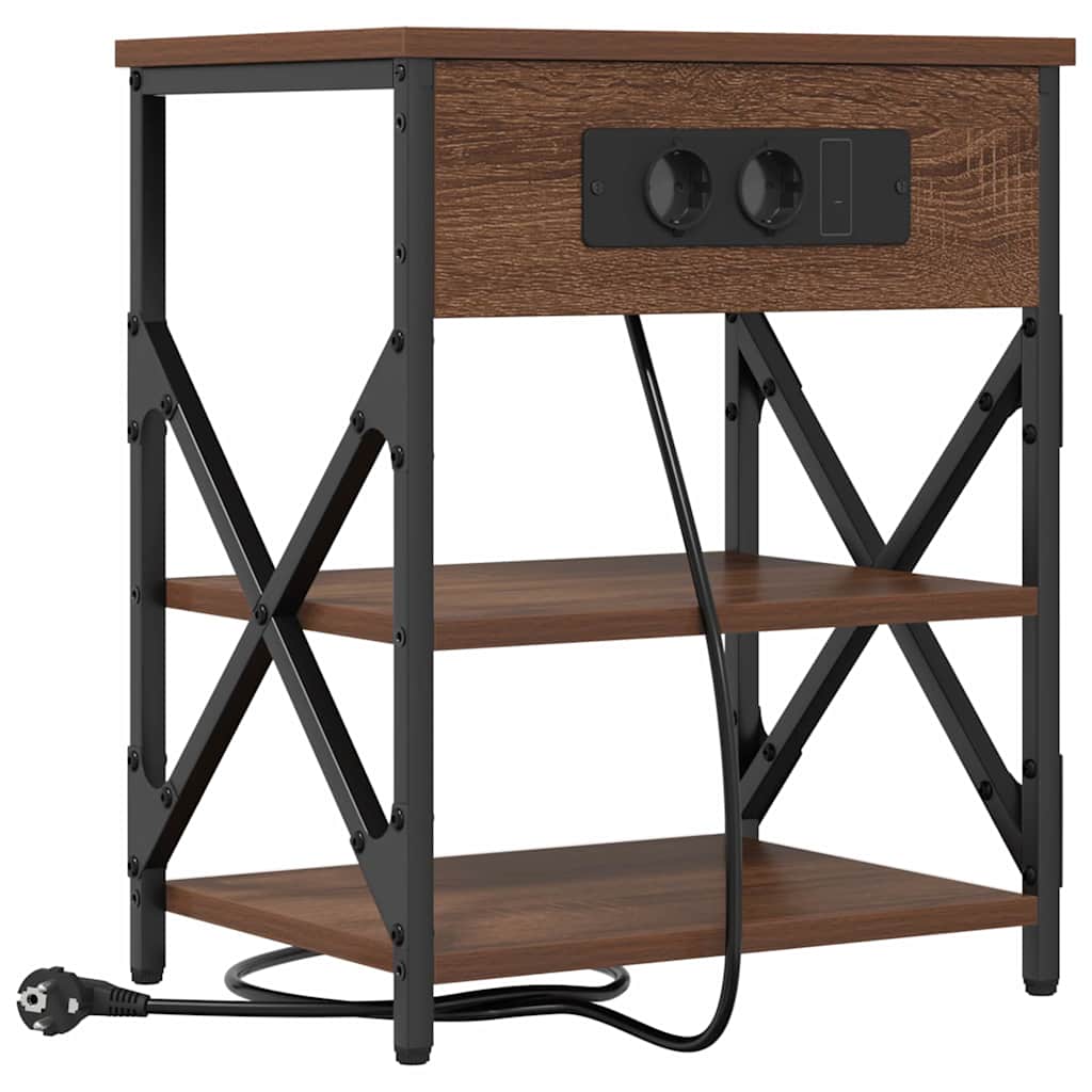 vidaXL Comò con stazione di ricarica 2 pcs Rovere marrone