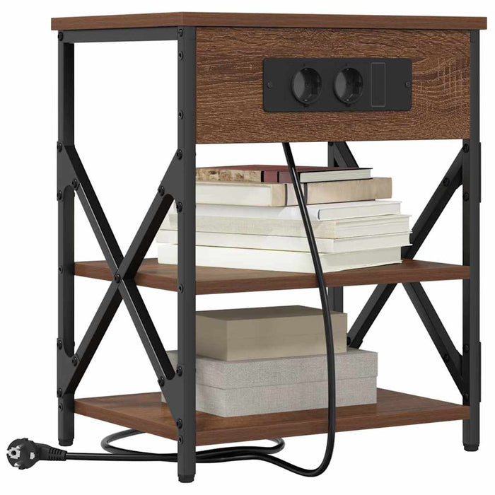 vidaXL Comò con stazione di ricarica 2 pcs Rovere marrone