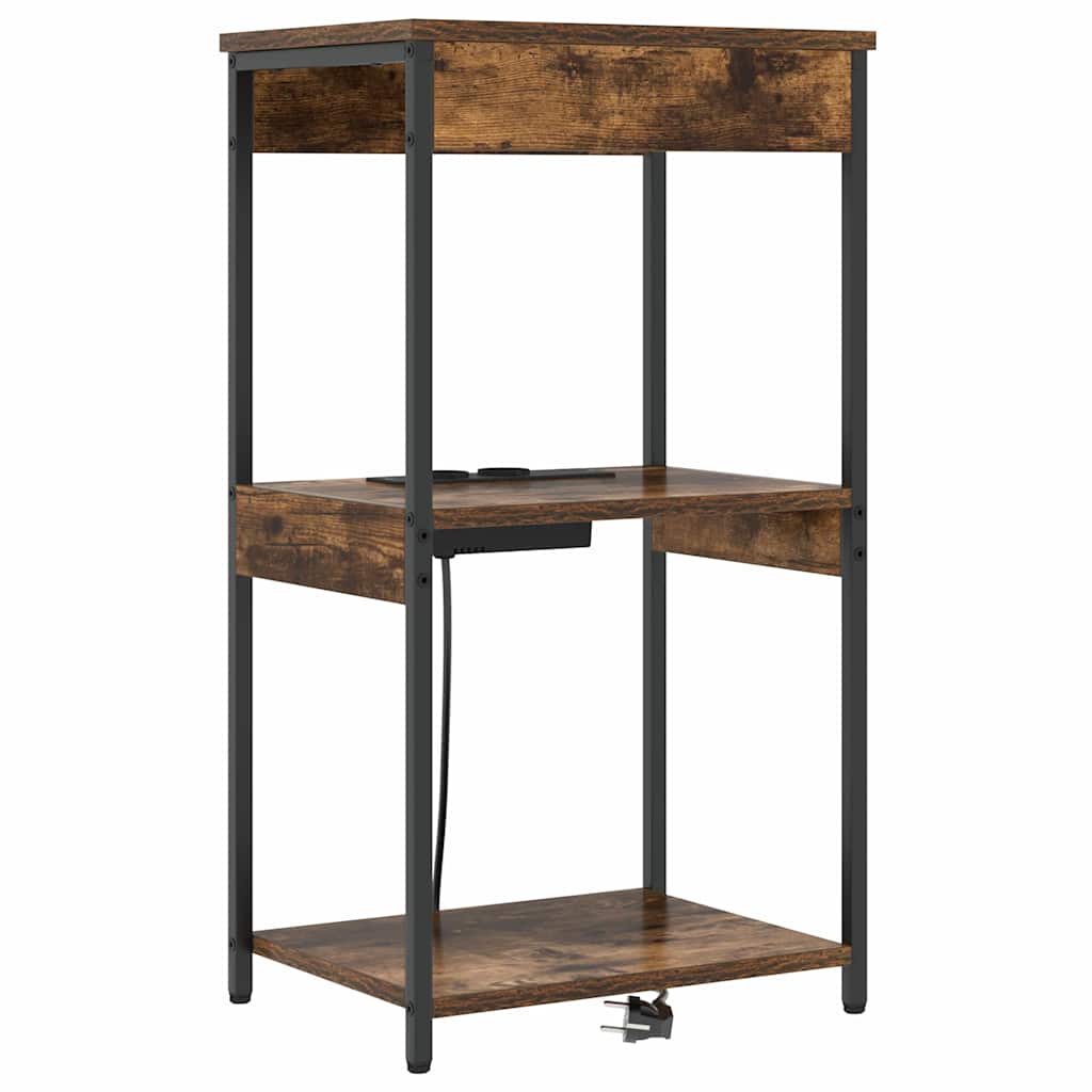 vidaXL Comò con stazione di ricarica Rovere fumo Legno multistrato