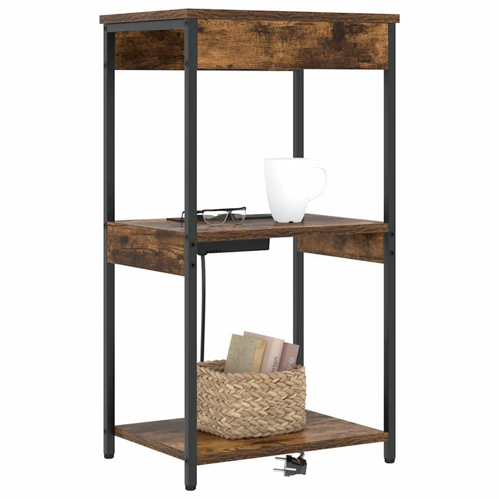 vidaXL Comò con stazione di ricarica Rovere fumo Legno multistrato