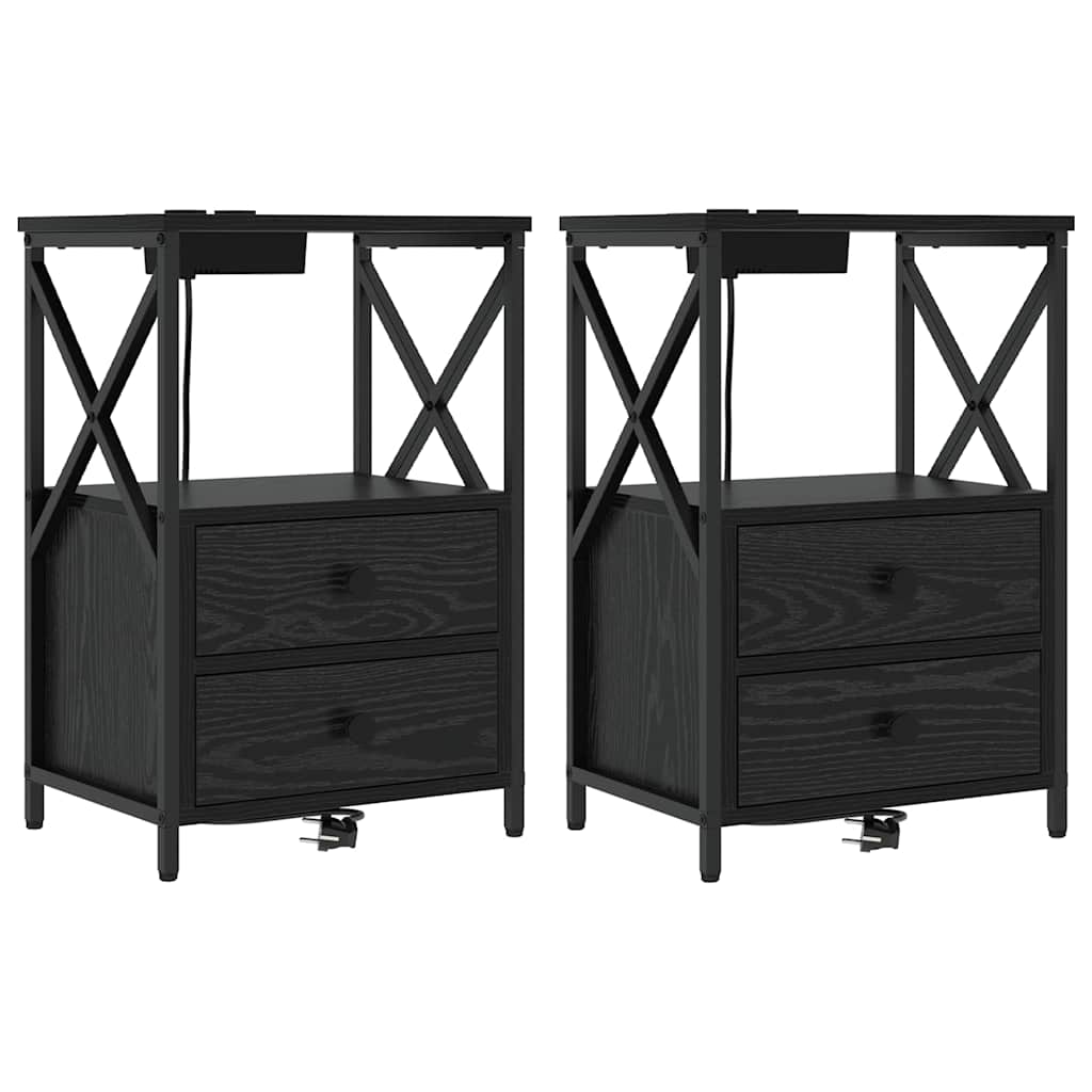 Comò con stazione di ricarica con cassetto 2 pcs Rovere nero 859561