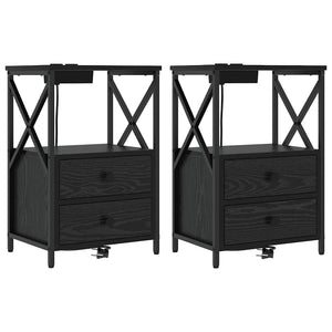 Comò con stazione di ricarica con cassetto 2 pcs Rovere nero 859561