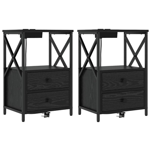 Comò con stazione di ricarica con cassetto 2 pcs Rovere nero 859561