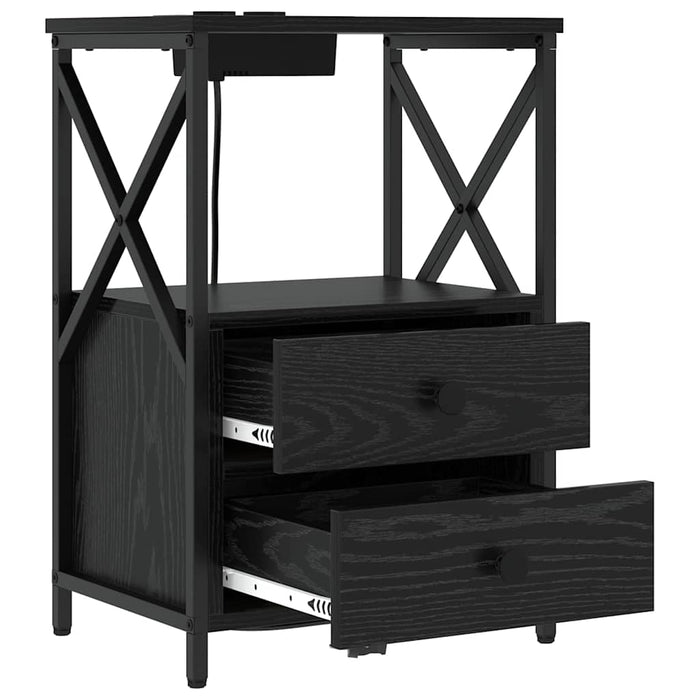 vidaXL Comò con stazione di ricarica con cassetto 2 pcs Rovere nero