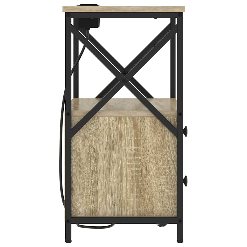 vidaXL Comò con stazione di ricarica con cassetto 2 pcs rovere sonoma