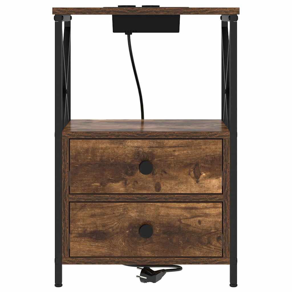 vidaXL Comò con stazione di ricarica Rovere fumo Legno multistrato