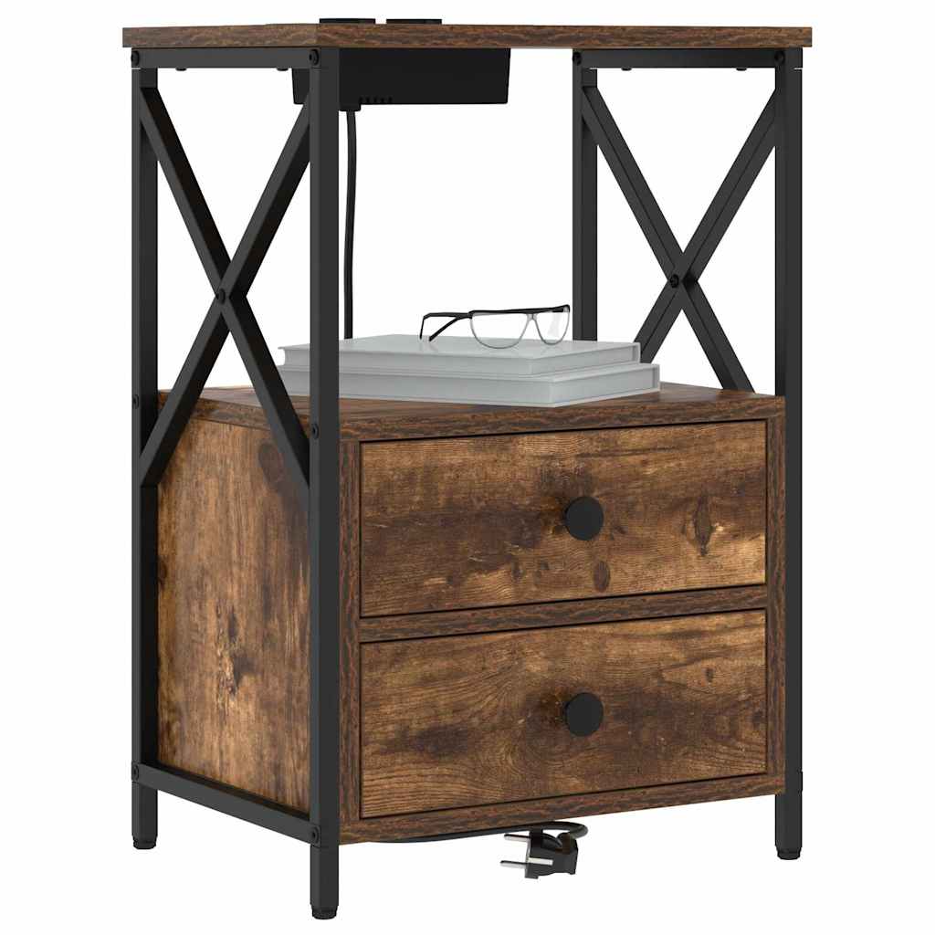 vidaXL Comò con stazione di ricarica Rovere fumo Legno multistrato