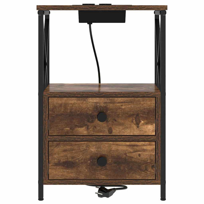 vidaXL Comò con stazione di ricarica con cassetto 2 pcs Rovere fumo