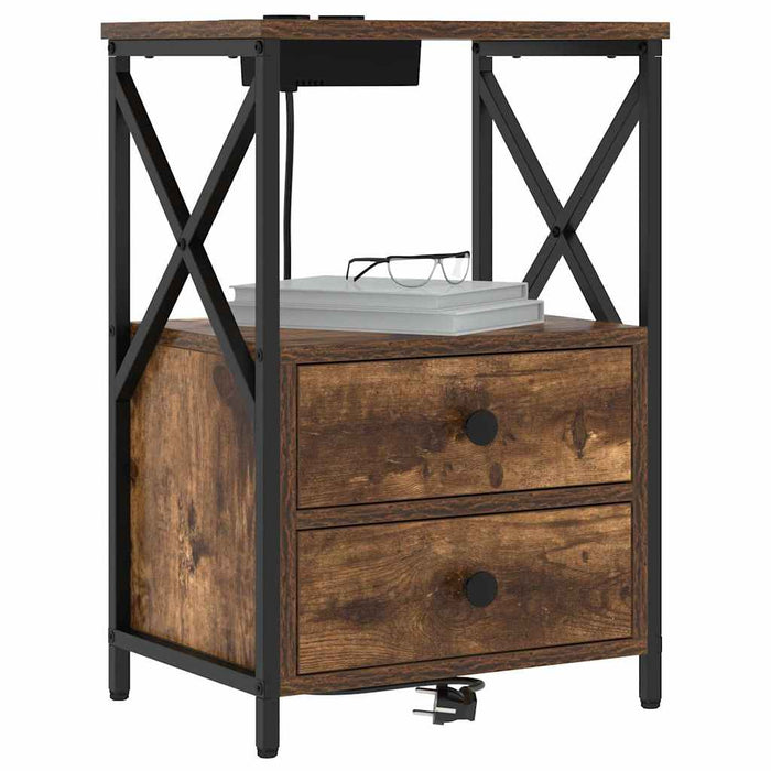 vidaXL Comò con stazione di ricarica con cassetto 2 pcs Rovere fumo