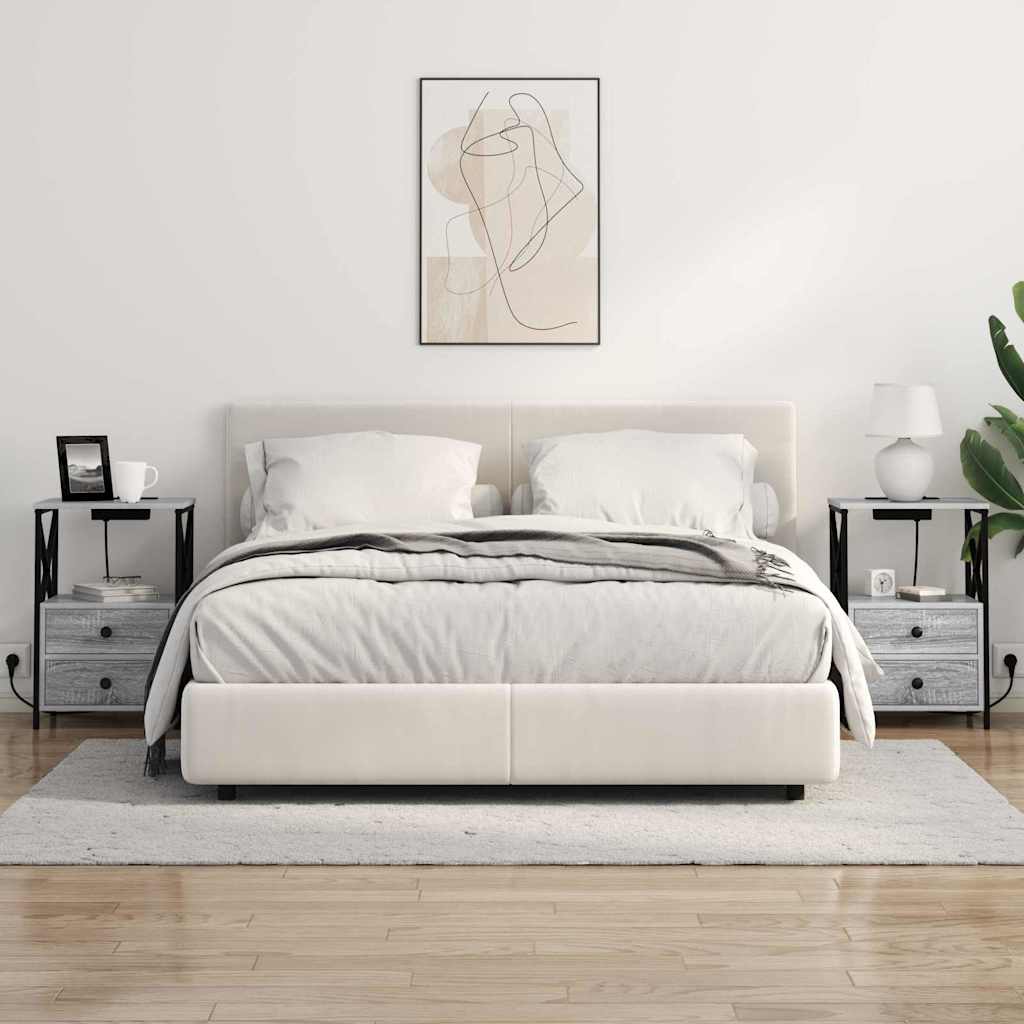 vidaXL Comò con stazione di ricarica Grigio sonoma Legno multistrato