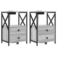 vidaXL Comò con stazione di ricarica con cassetto 2 pcs Grigio sonoma