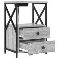 vidaXL Comò con stazione di ricarica con cassetto 2 pcs Grigio sonoma