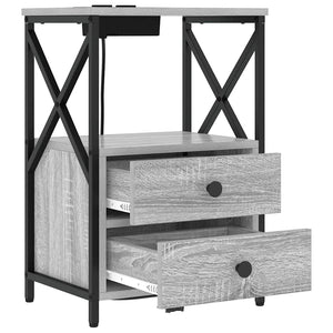 vidaXL Comò con stazione di ricarica con cassetto 2 pcs Grigio sonoma