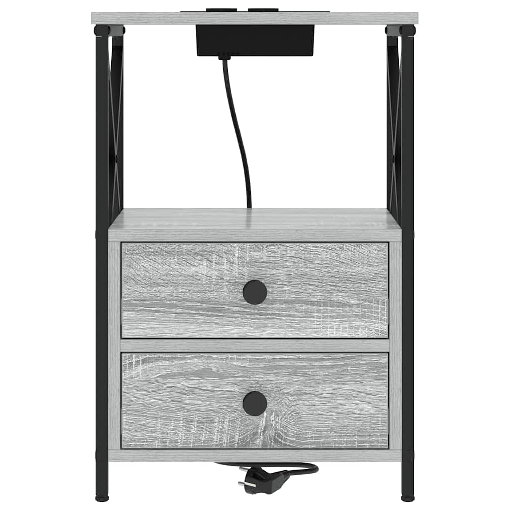 vidaXL Comò con stazione di ricarica con cassetto 2 pcs Grigio sonoma