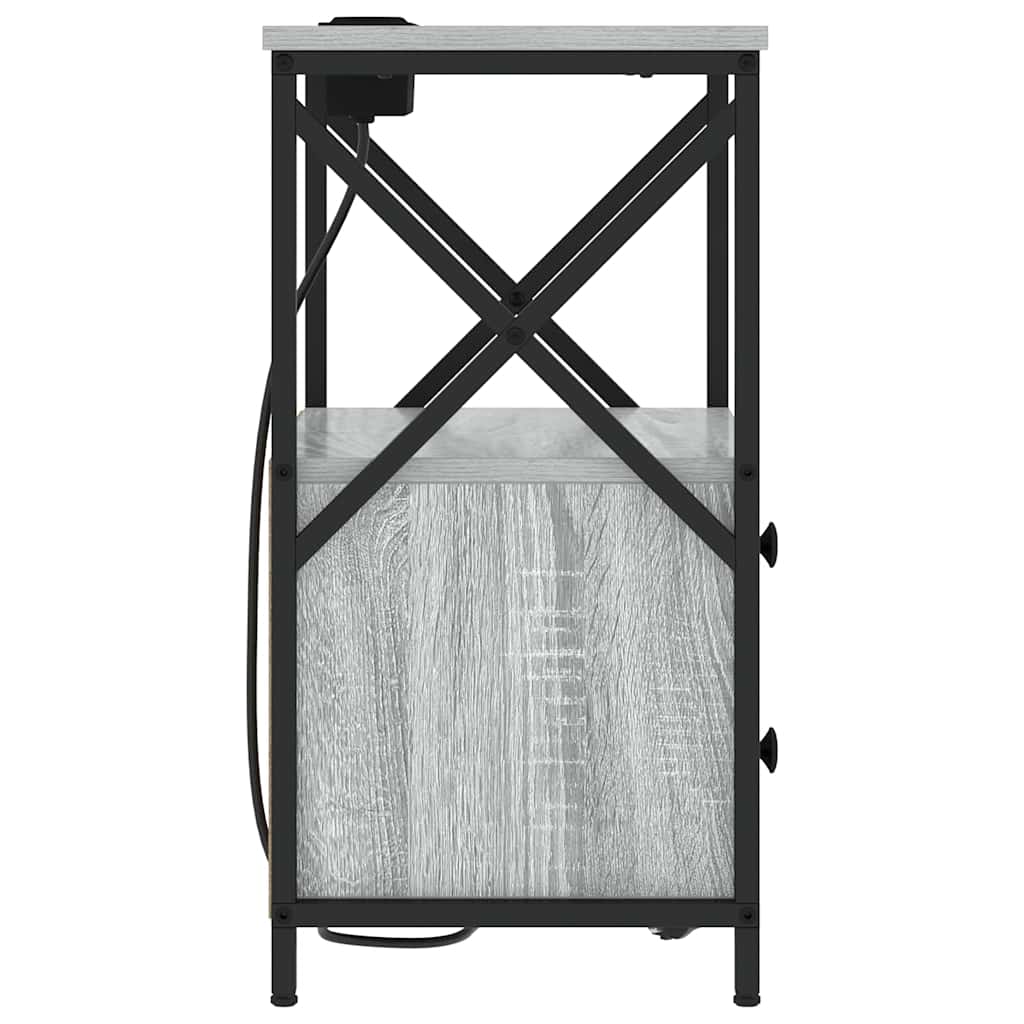 vidaXL Comò con stazione di ricarica con cassetto 2 pcs Grigio sonoma