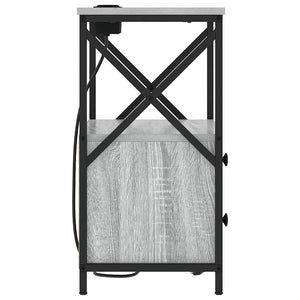 vidaXL Comò con stazione di ricarica con cassetto 2 pcs Grigio sonoma